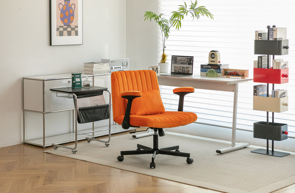 Orange Velvet Criss Cross Armrest Office Chair with Wheels