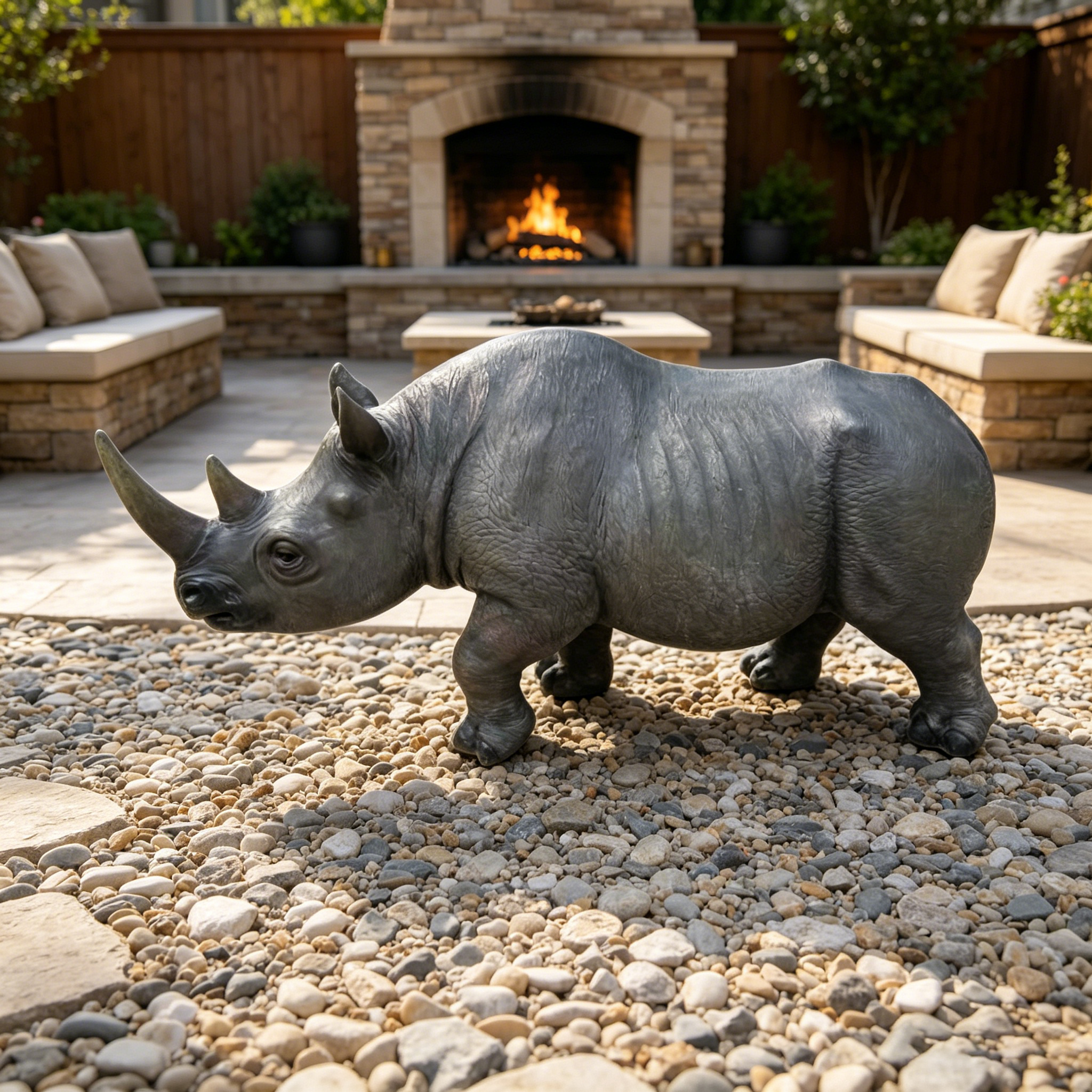 27.5" Large Realistic Rhinoceros Garden Statue