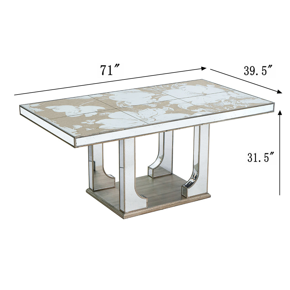 Large Mirrored Dining Table with Elegant Floral Design