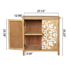Rustic Wooden Accent Cabinet with Floral Carved Doors
