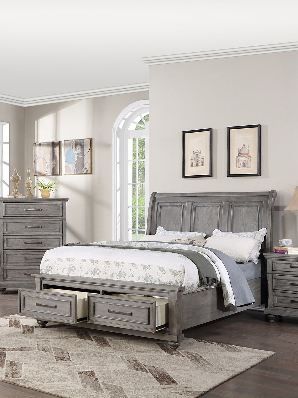 Eastern King Size Bed with Underbed Drawer & Nightstands