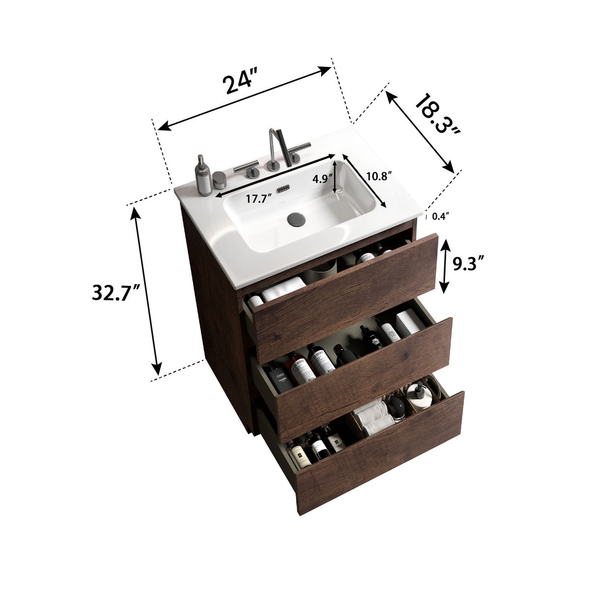 TIA 24-Inch Walnut Bathroom Vanity with Ceramic Sink