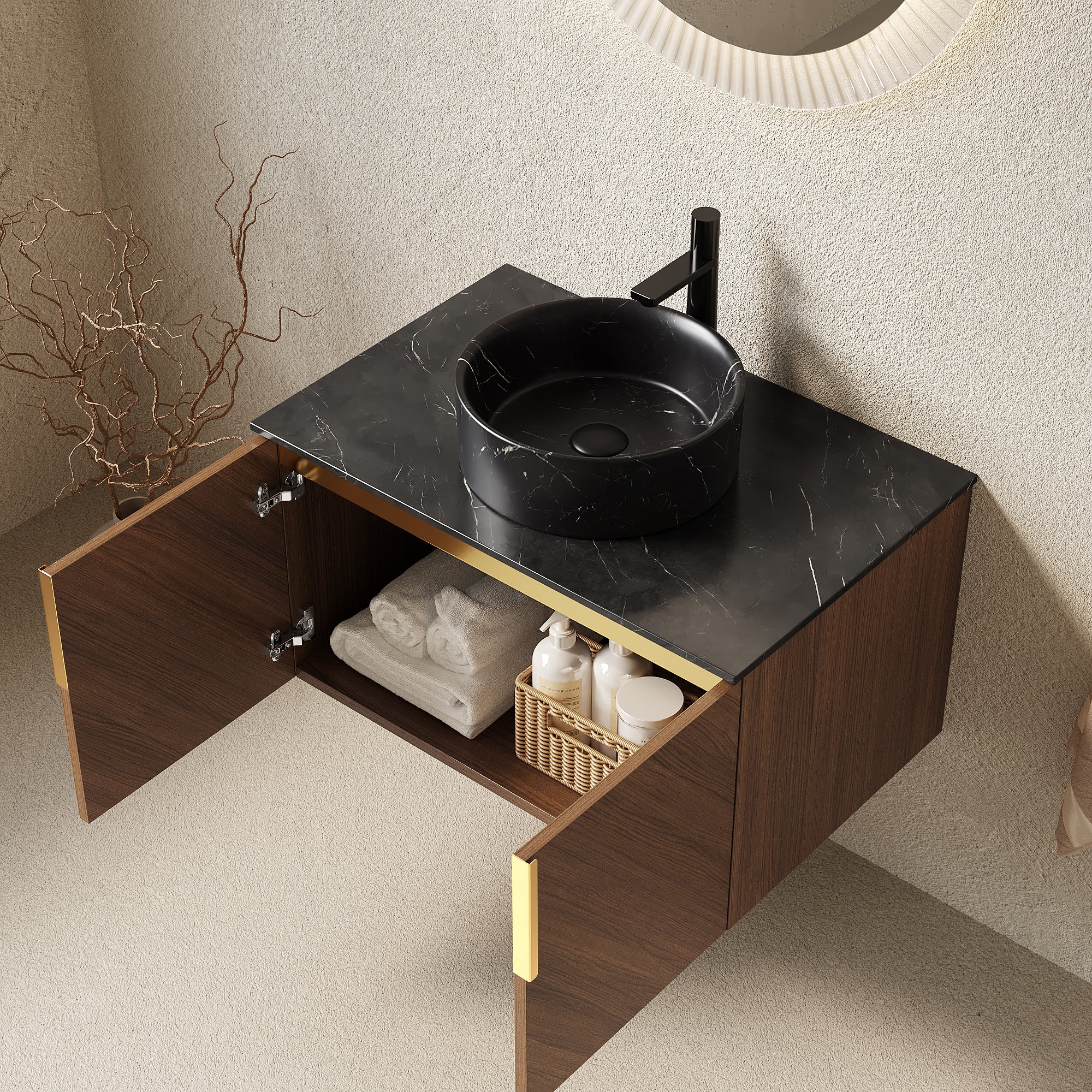 ARAI 30" Bathroom Vanity & Sink, Wall-Mounted Plywood Bathroom Storage Cabinet