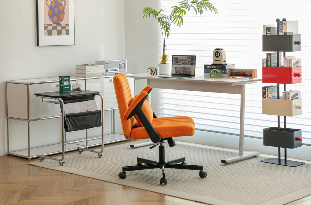 Orange Velvet Criss Cross Armrest Office Chair with Wheels
