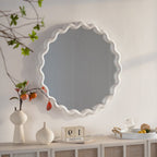 White Scalloped Round Wall Mirror