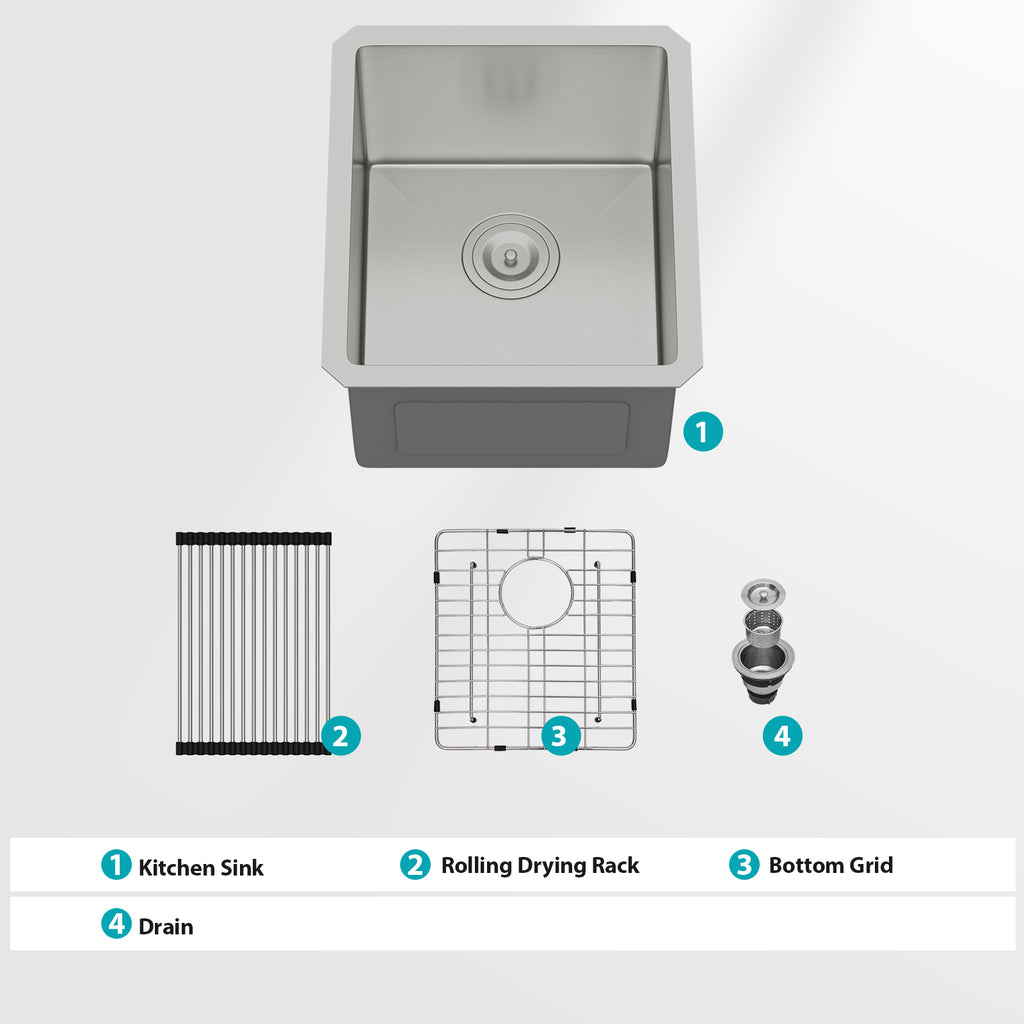 15 Inch Undermount Sink - Stainless Steel Single Bowl Kitchen Sink