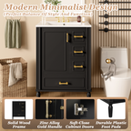 24" Modern Bathroom Vanity with Ceramic Sink, Soft-Close Door, 3 Drawers