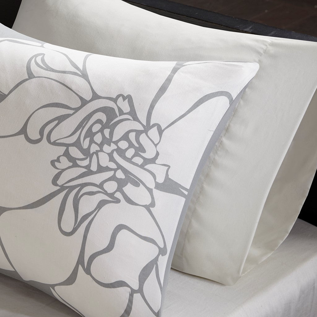 Printed Cotton Sateen Comforter Set - Grey/Peach - Cal King