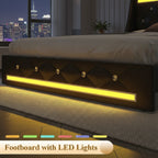 Full Size Bed Frame with LED Lights & Charging Station