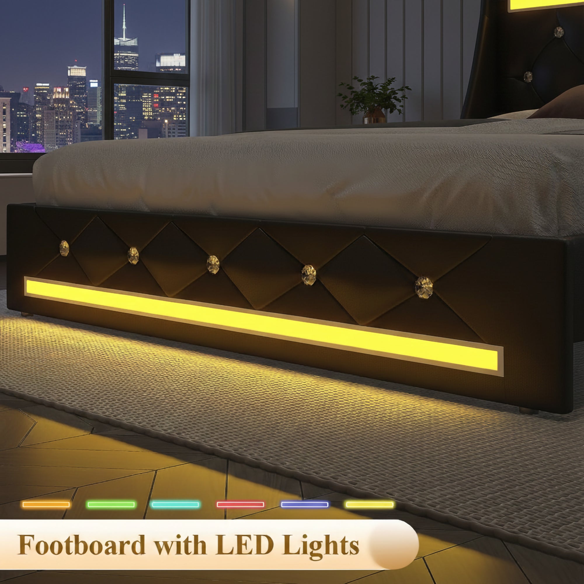 Full Size Bed Frame with LED Lights & Charging Station