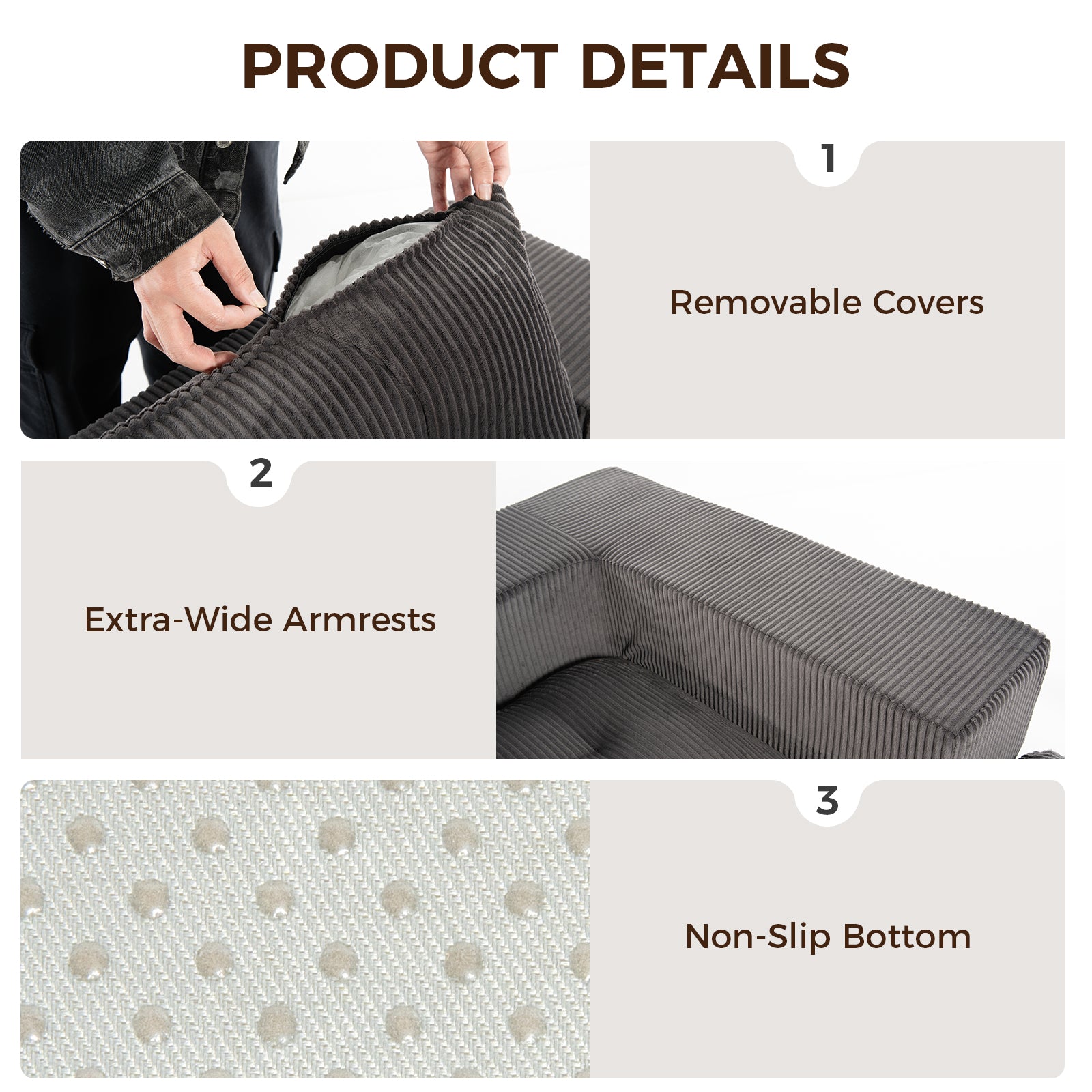 101" L-Shaped Modular Compression Sofa, Gray