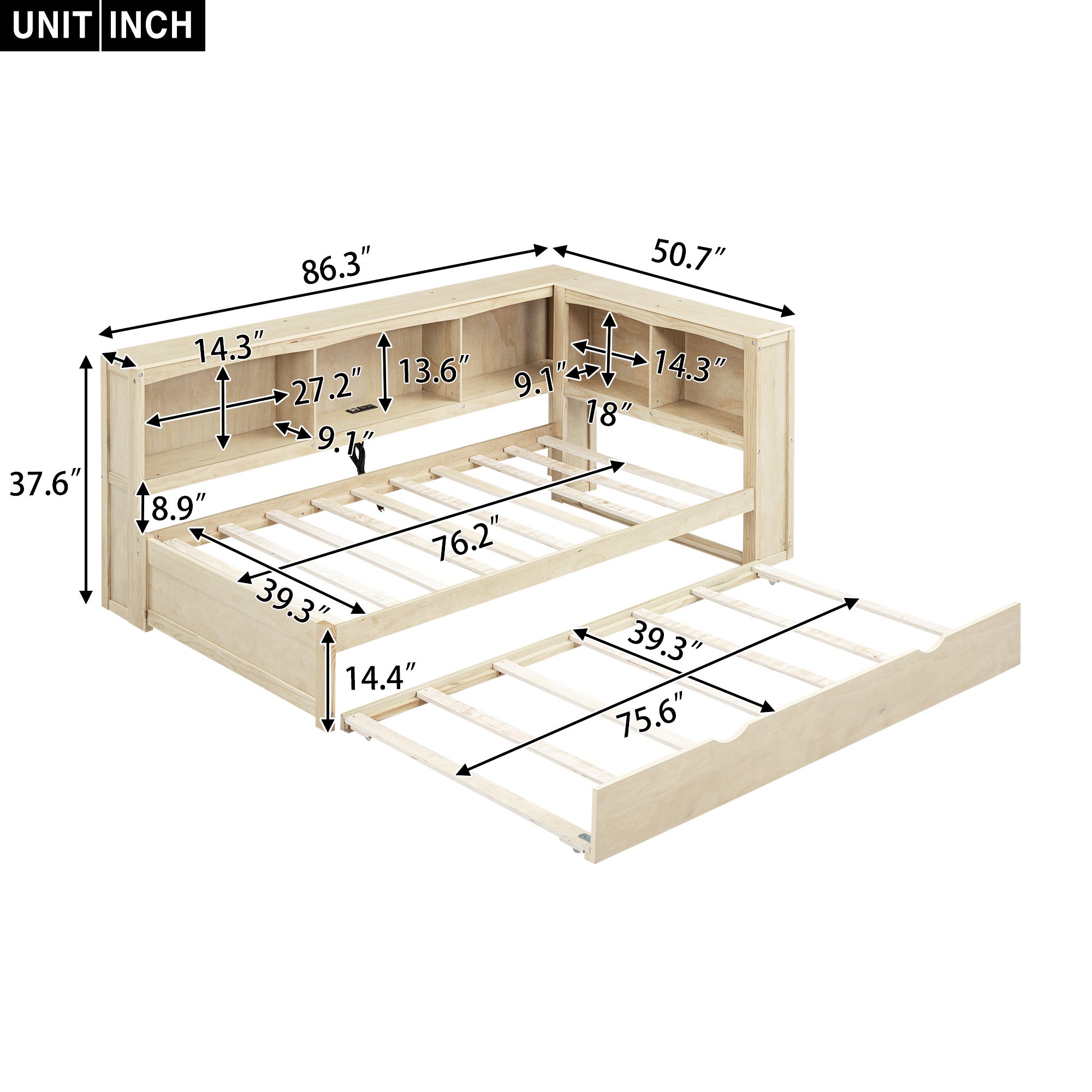 Twin Size Daybed with Trundle and Storage Cabinets