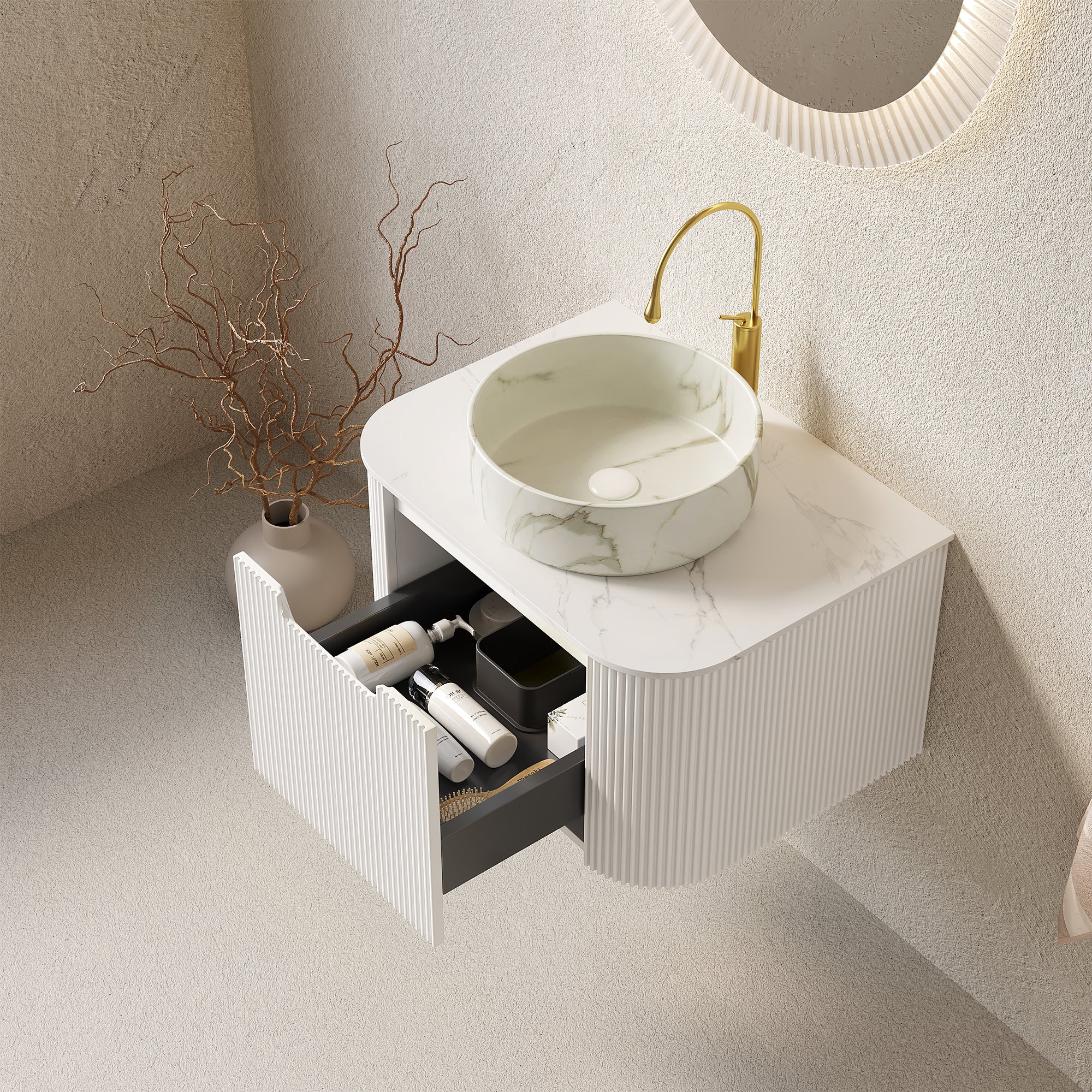DINA 24" Bathroom Vanity & Sink, Floating Curved Edges