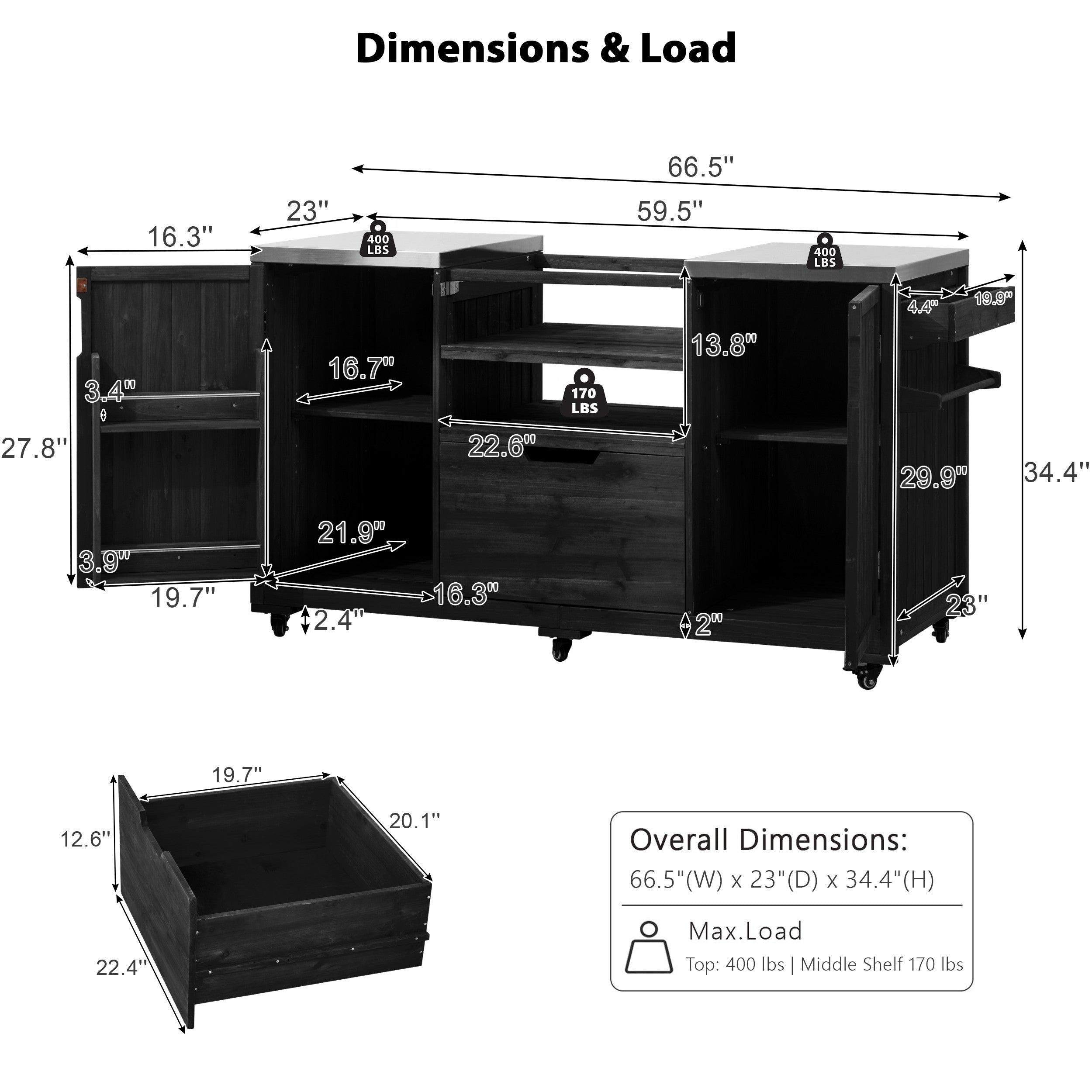 K&K 66.5' Outdoor Kitchen Island for Big Green Egg Grills