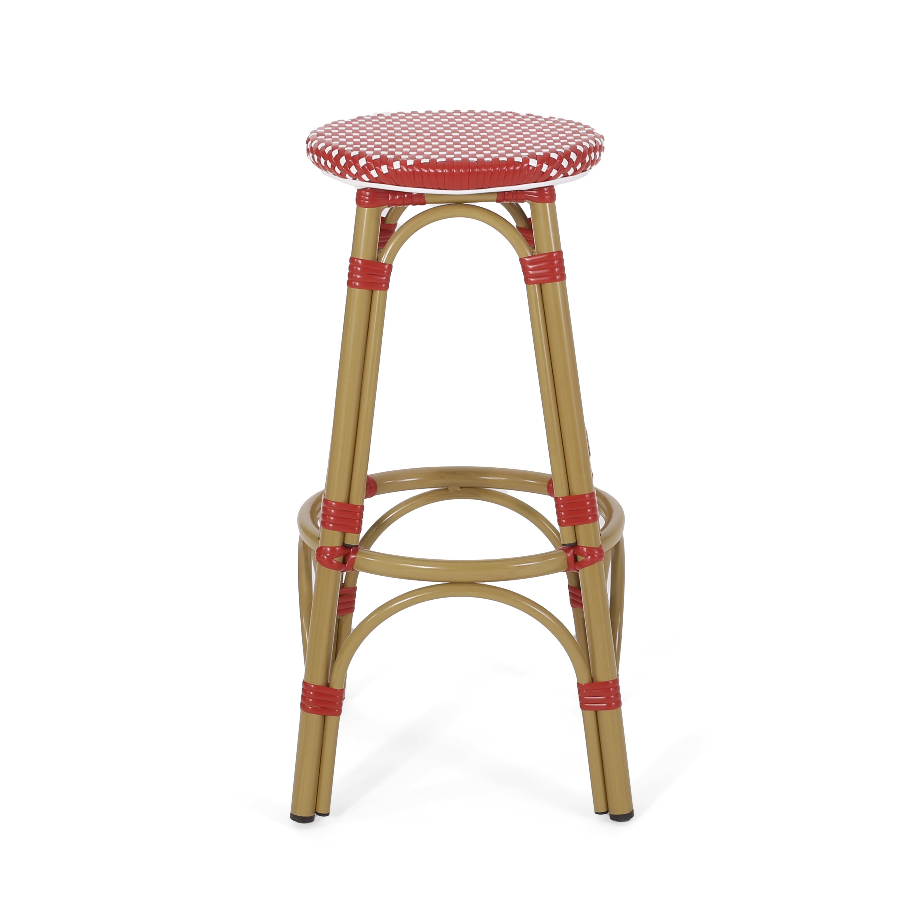 Outdoor PE Rattan and Aluminum French Backless Barstools, Set of 2