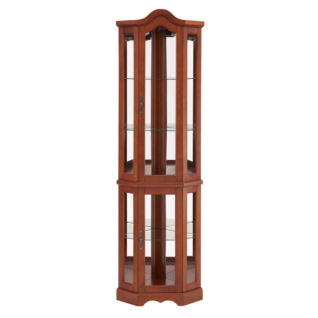 Corner Curio Cabinet with Lights, Adjustable Shelves, and Mirrored Back