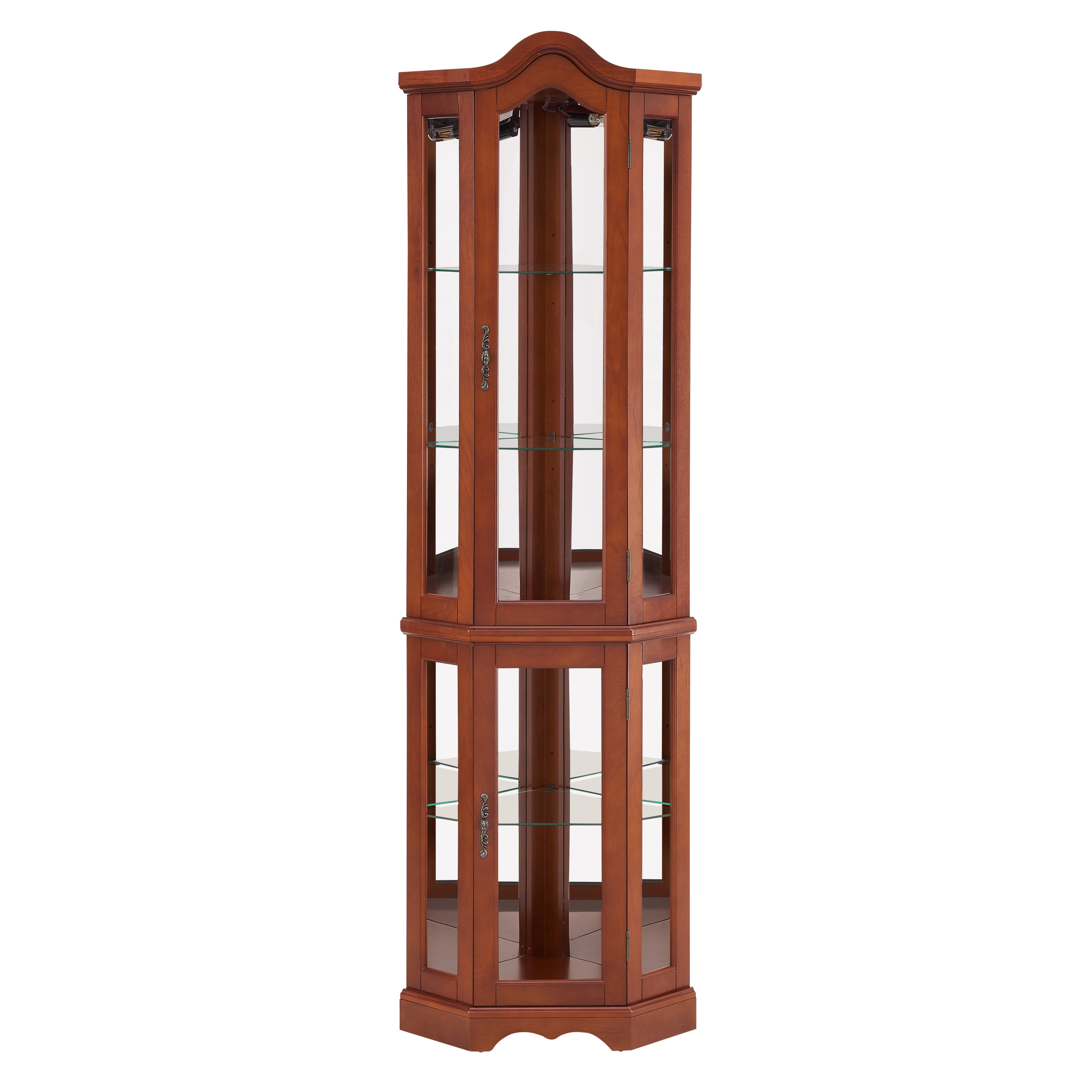 Corner Curio Cabinet with Lights, Adjustable Shelves, and Mirrored Back