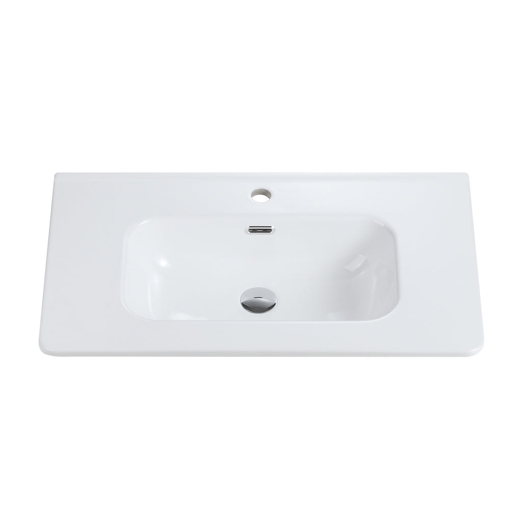 Integrated Ceramic Bathroom Sink, 35.8-Inch, Gloss White