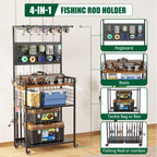 Fishing Rod Storage Rack with Pegboard and Lockable Wheels
