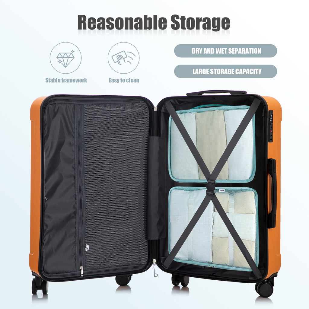 3 Piece Hard Case Luggage Set - Black & Orange
