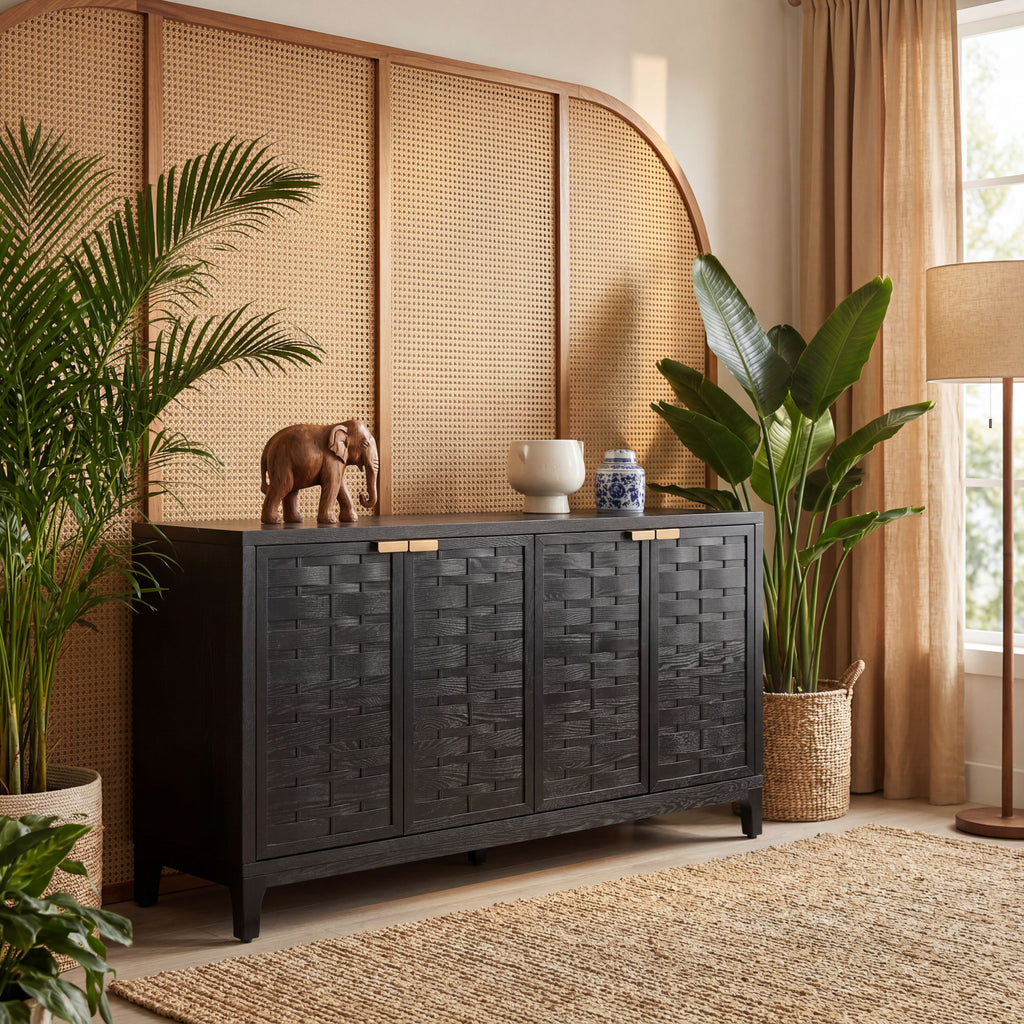 59 Inch Sideboard with 3D Woven Door Design