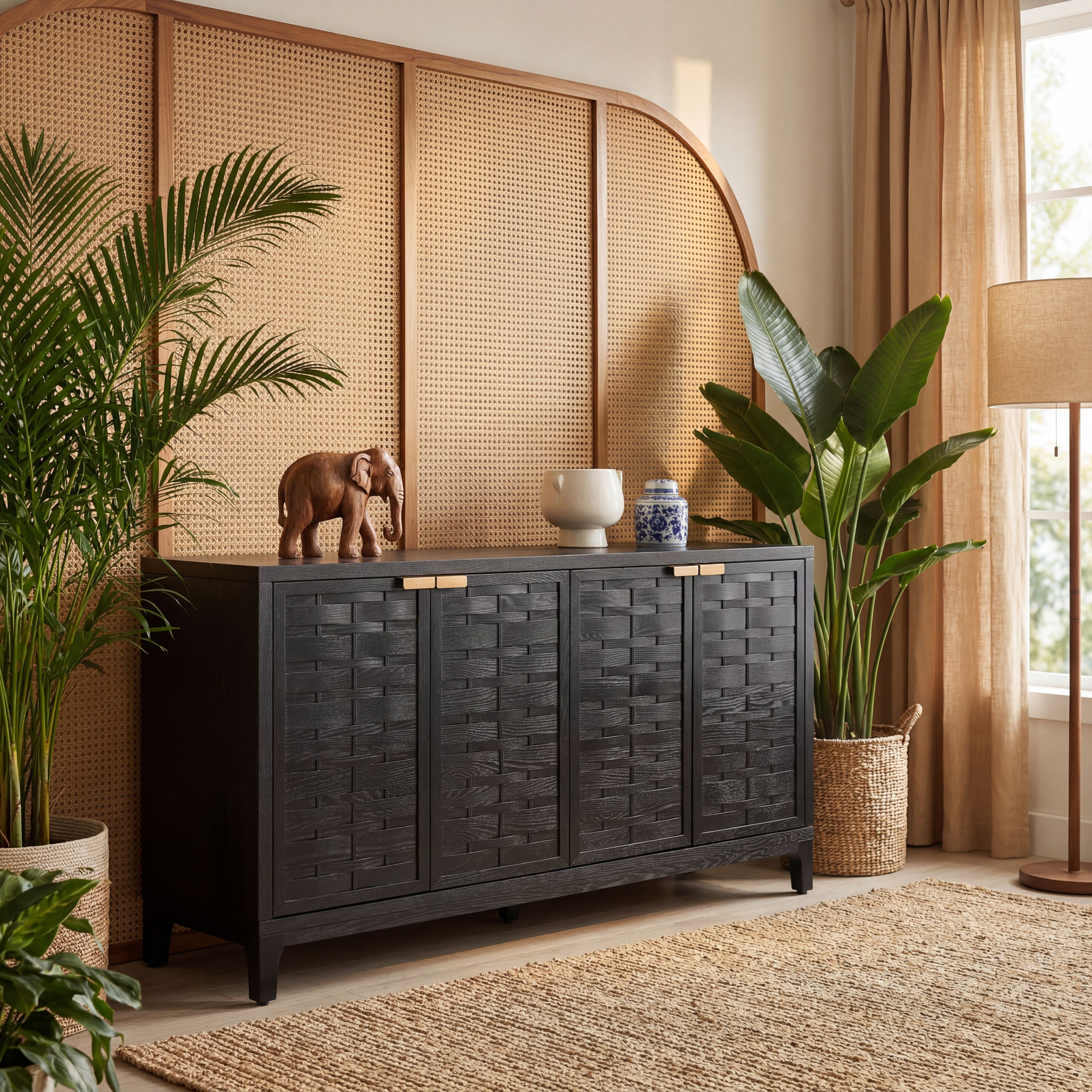 59 Inch Sideboard with 3D Woven Door Design