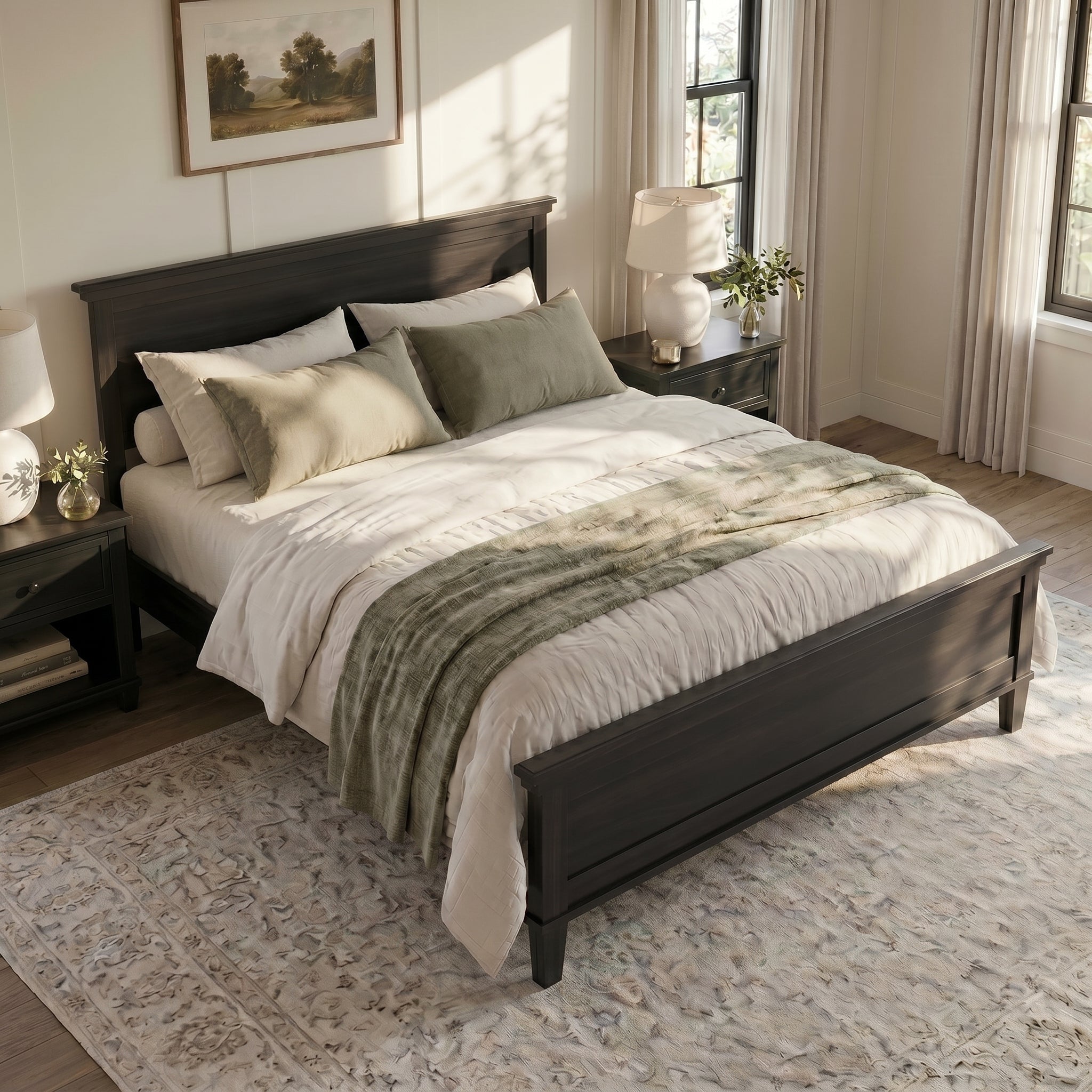 Mid-Century Modern Wood Platform Bed - Queen Size
