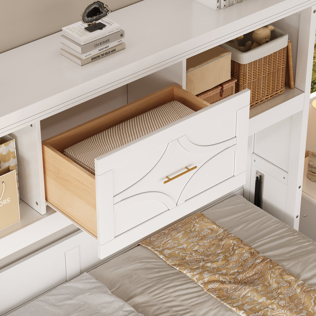 Twin Size Murphy Bed with Charging Station and a Drawer