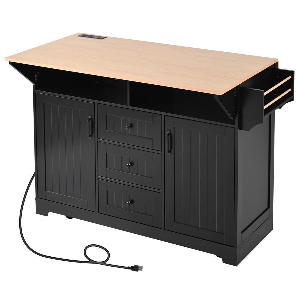 K&K 55.7'' Large Kitchen Island with Drop Leaf