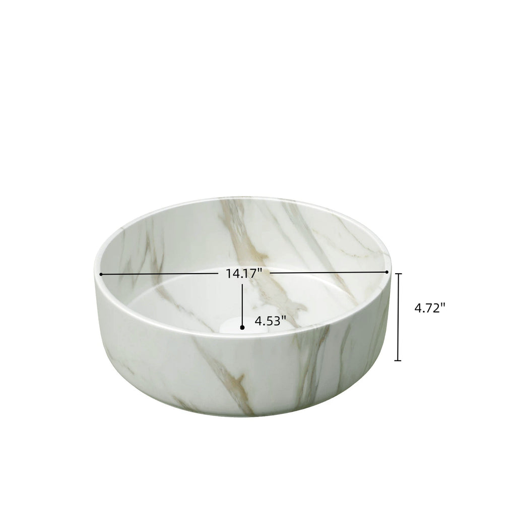 14" Round Vessel Ceramic Bathroom Sink with Stone Pattern