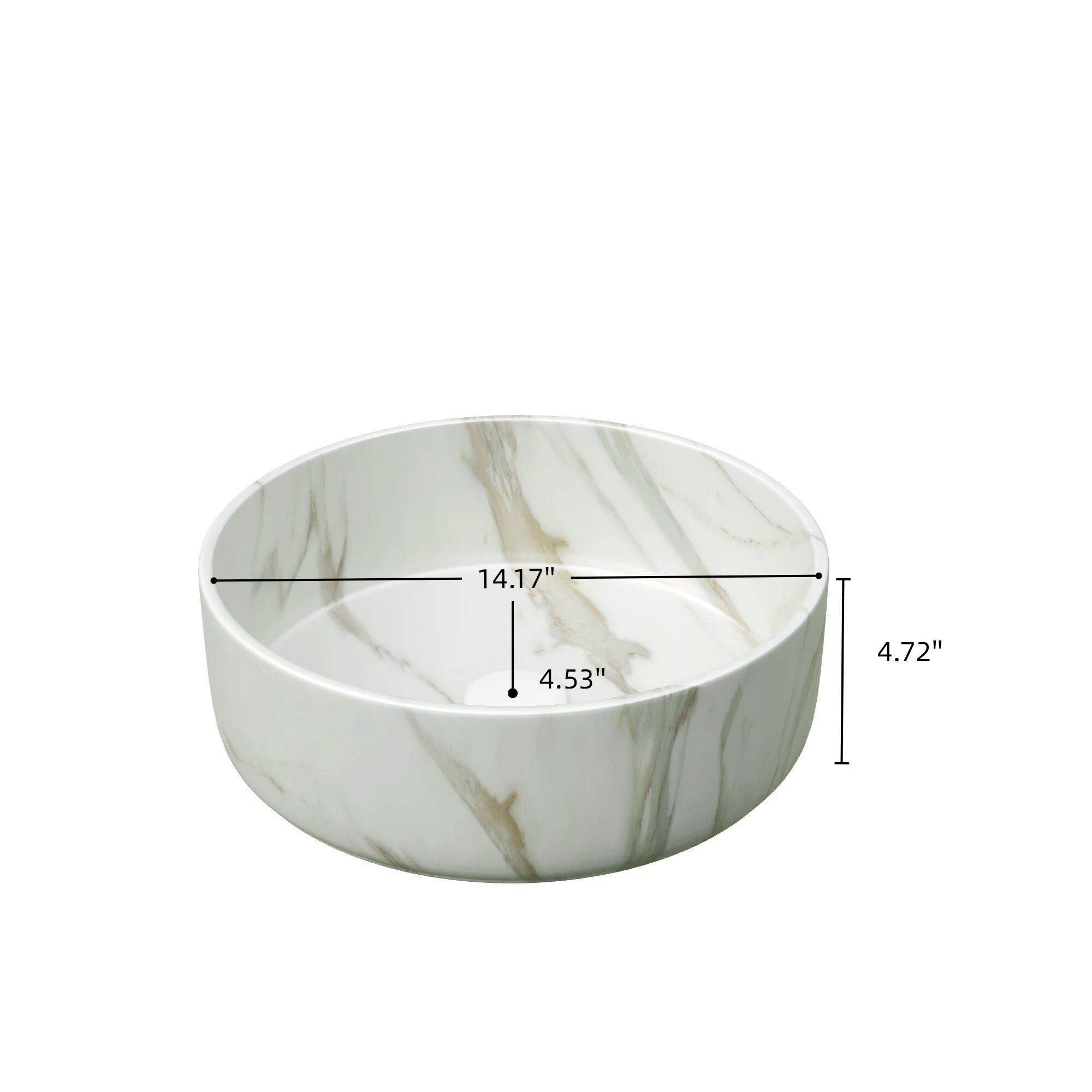 14" Round Vessel Ceramic Bathroom Sink with Stone Pattern