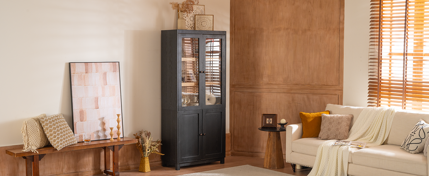 74.5''H Ash Wood Grain Display Cabinet