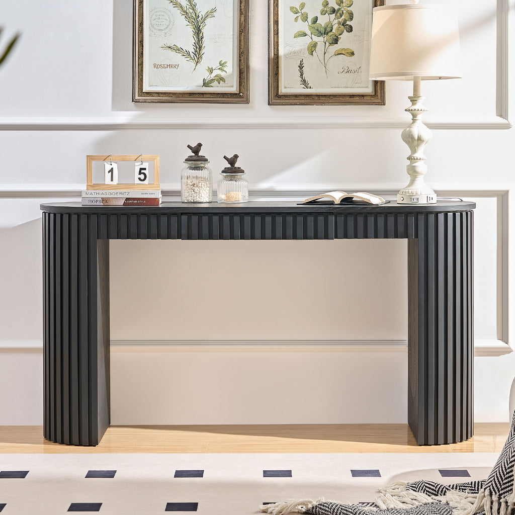 Modern Console Table with Drawer, 59-Inch, Vertical Stripe Design, Black
