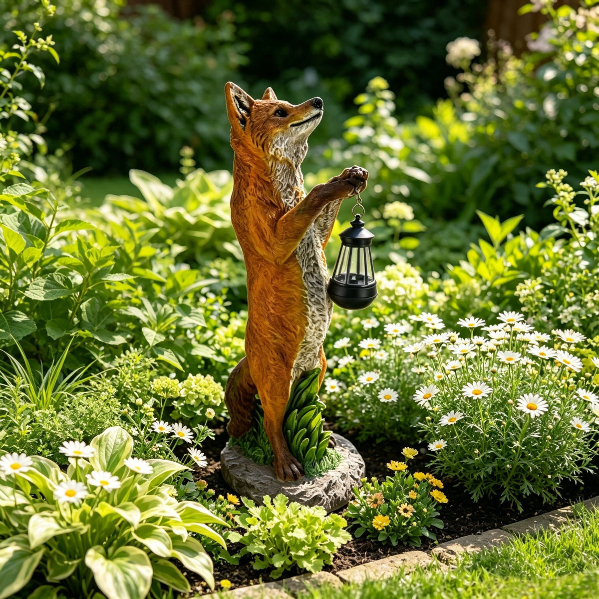 28'' Fox Garden Statue with Hanging Solar Lantern