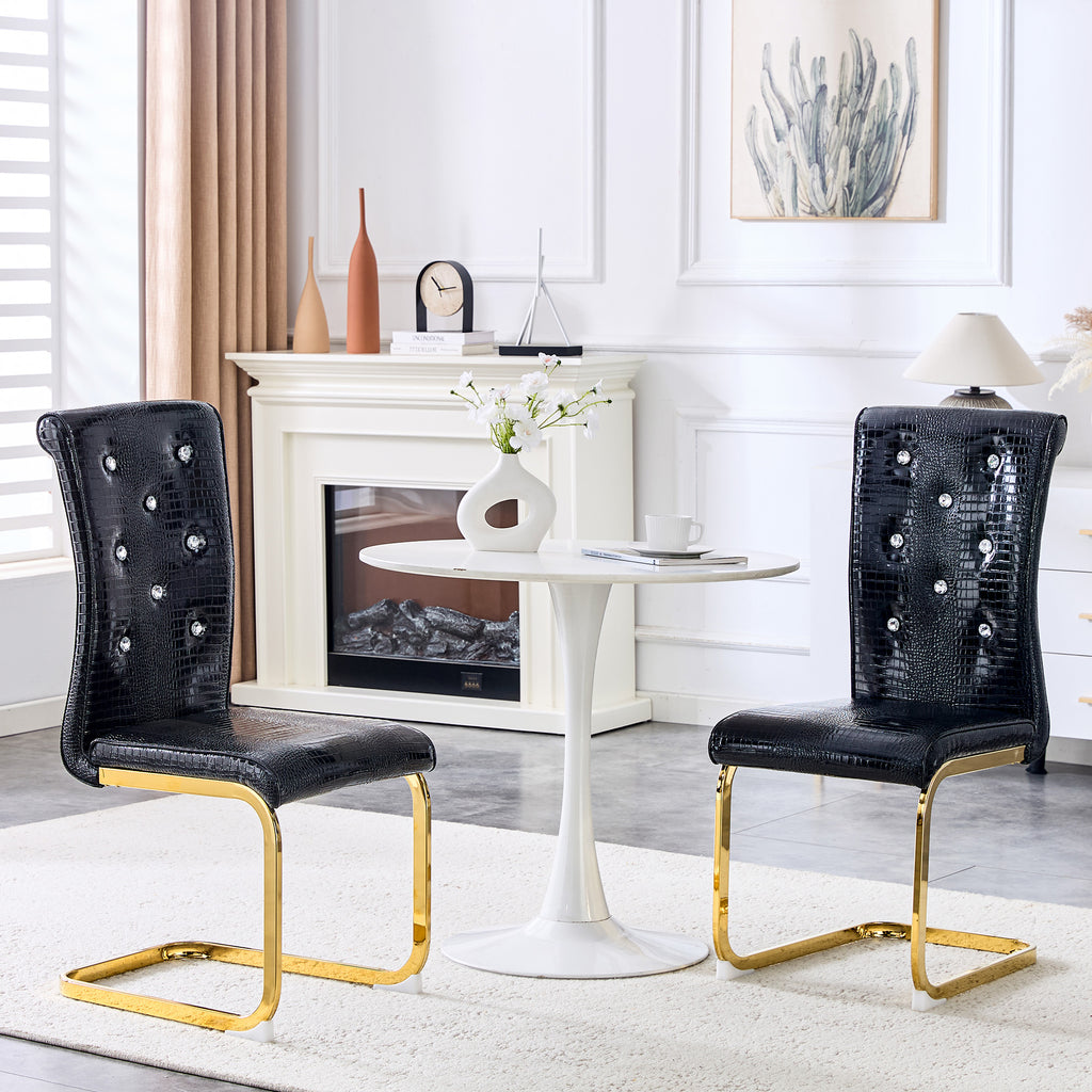 Set of 2 Retro Alligator Skin Upholstered Dining Chairs