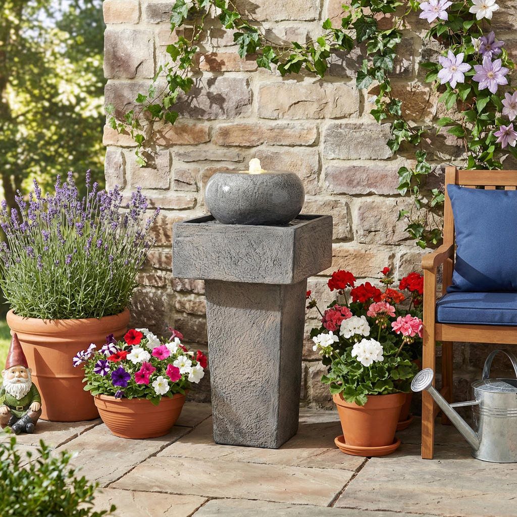 25.59"H Minimalist Concrete Column Fountain