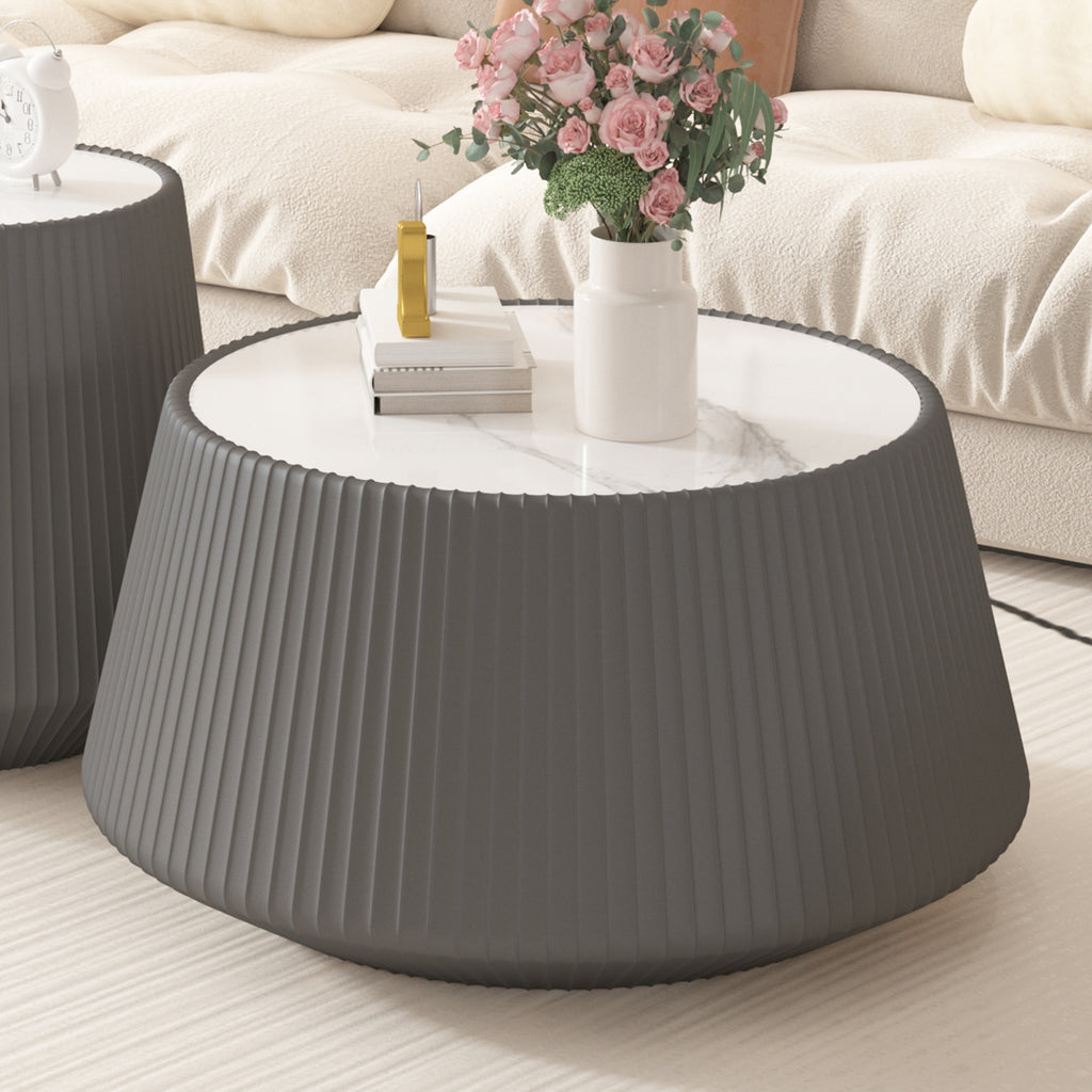 Light Sintered Stone Top Cup Shape Leather Coffee Table