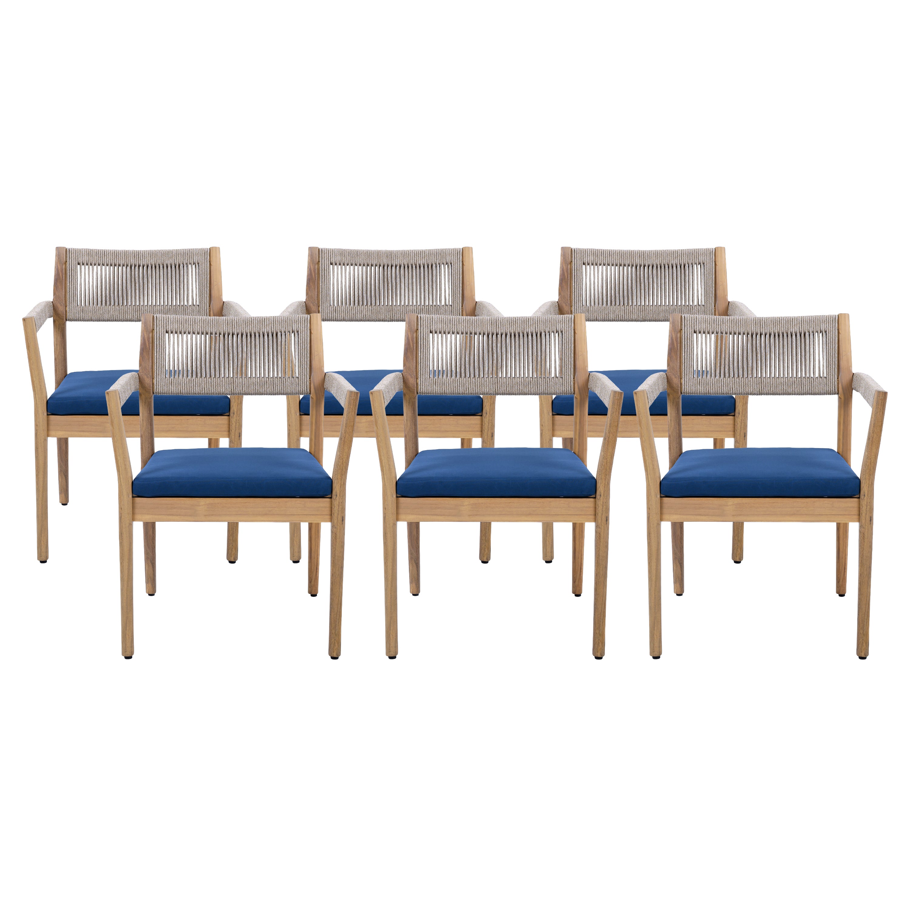 Braided Acacia Wood Outdoor Dining Chairs Set of 2