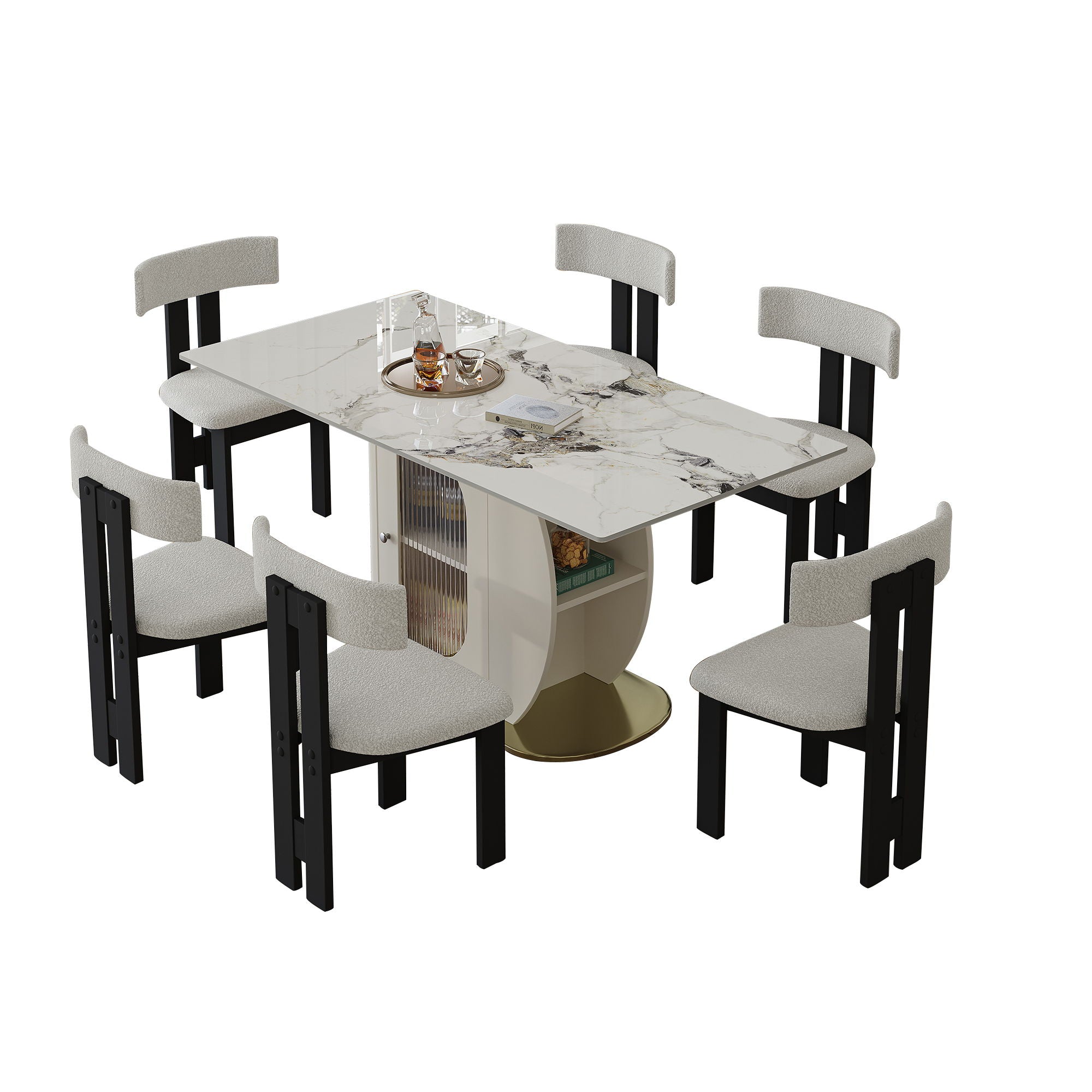 Modern Dining Table Set With Storage and Chairs