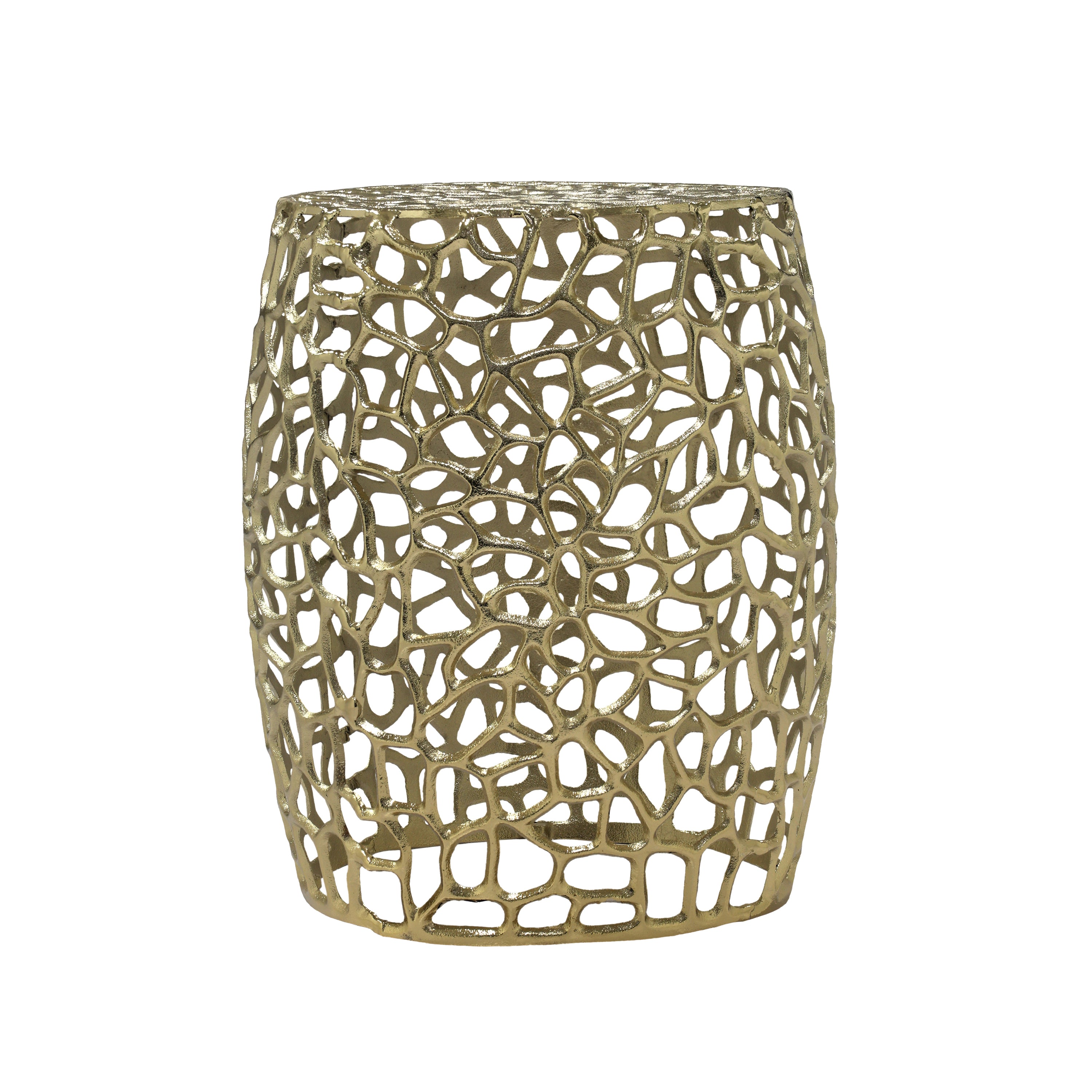 Aluminum Drum End Table with Intricate Design – Gold