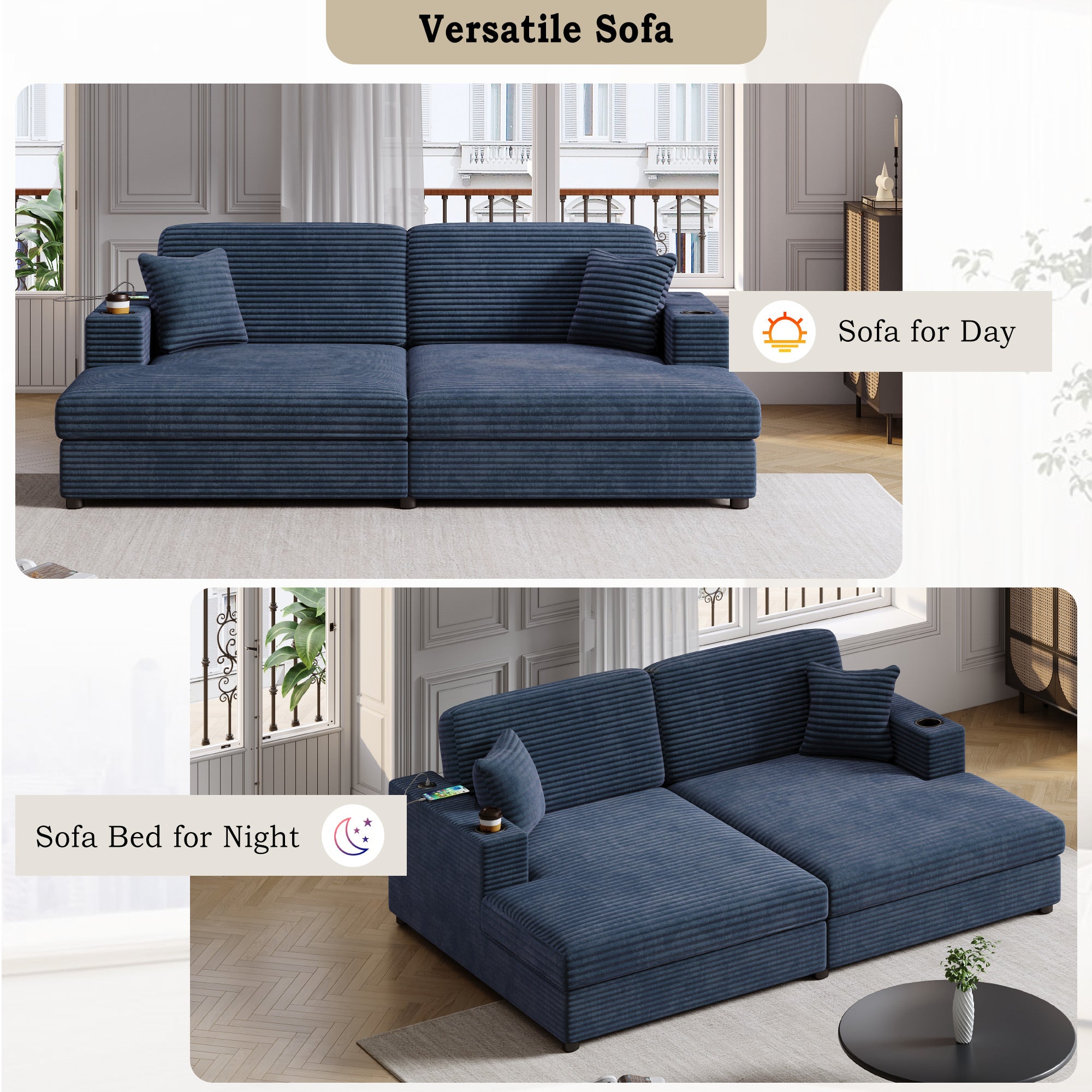 86.5" Oversized Loveseat Chaise Lounge Sectional Sofa Bed
