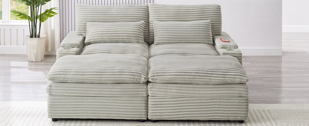 Loveseat Sofa 70.9" Convertible with Ottoman and USB Ports