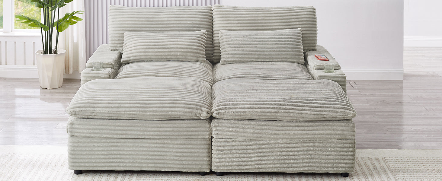 Loveseat Sofa 70.9" Convertible with Ottoman and USB Ports