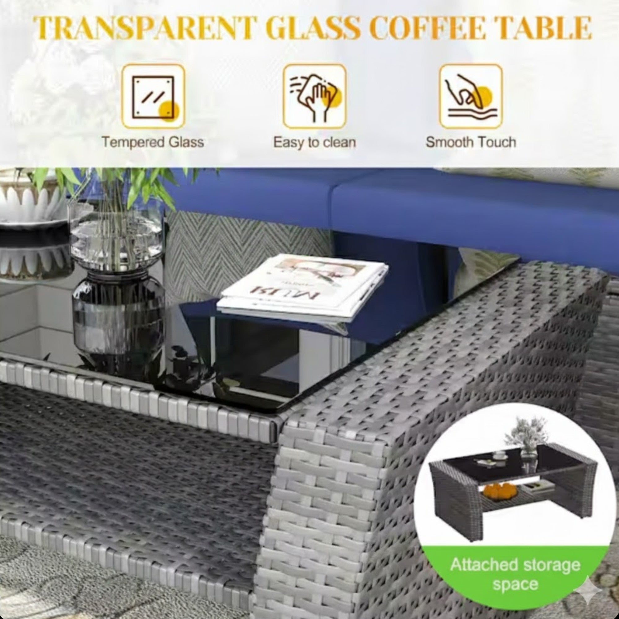 4-Piece Wicker Patio Conversation Set with Glass Table