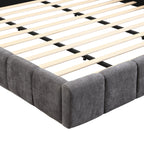 Elegant Chenille Upholstered Bed with Checkerboard Design, Queen