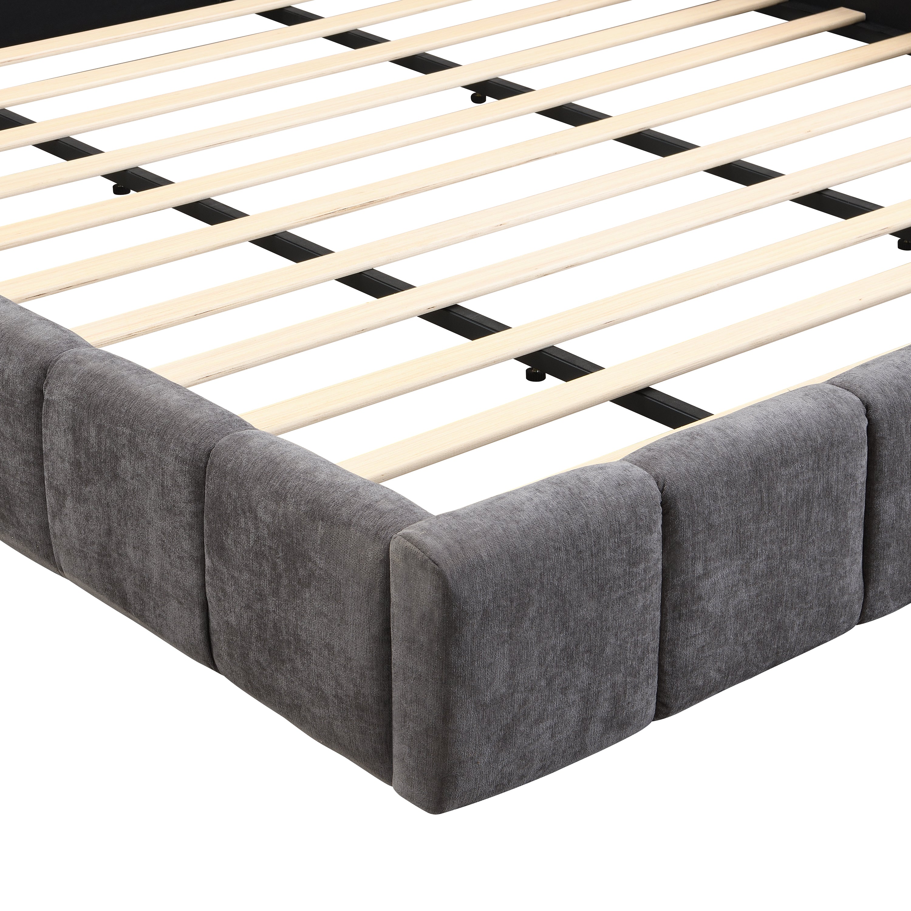 Elegant Chenille Upholstered Bed with Checkerboard Design, Queen