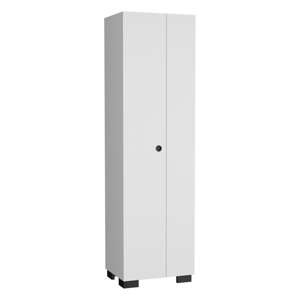 Attica Broom Cabinet Double-Door Design with Inner Shelves and Side Hangers