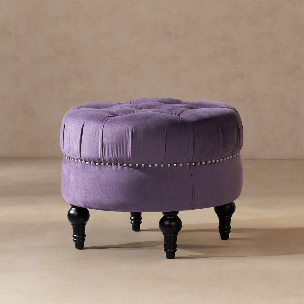 Dawn Tufted Round Ottoman Nailhead Accents