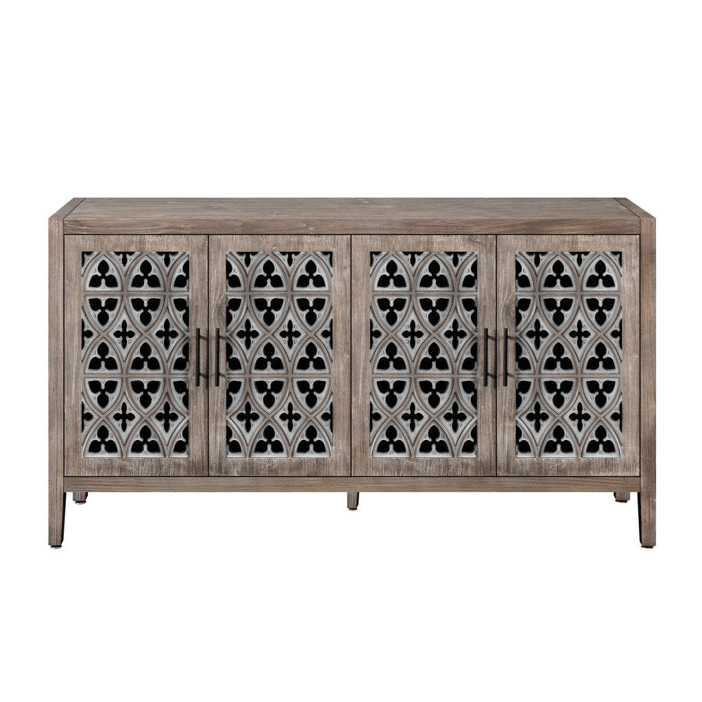 Hollow Four Door Antique Cabinet, American Country Style, Brown