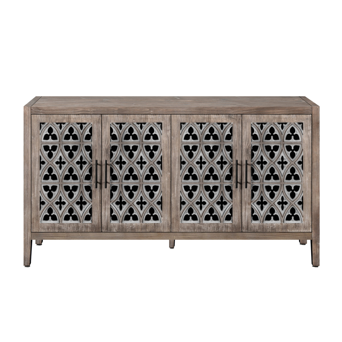 Hollow Four Door Antique Cabinet, American Country Style, Brown